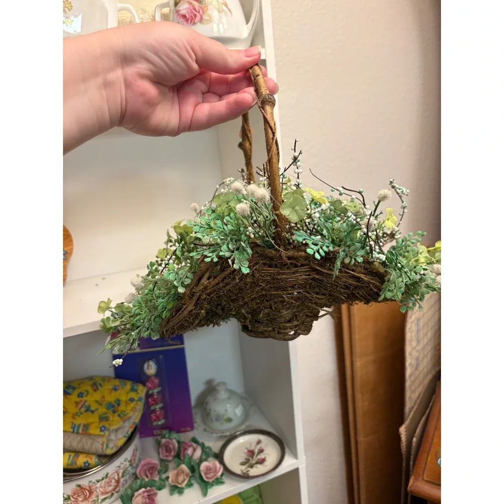 Rustic Whimsy Basket with Faux Greenery Decor